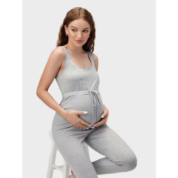 Maternity Drawstring High Waist Tank Jumpsuit black - Picture 6 of 8